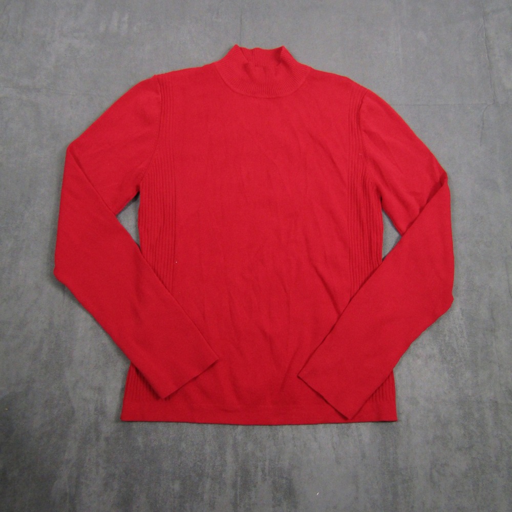 Scott Taylor Sweater Women Large Red Mock Neck Ribbed Long Sleeve Viscose Blend